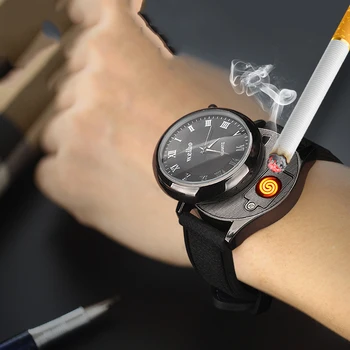 Метални истински часовник, електронна запалка, ветрозащитная и беспламенная Зареждане, USB-запалки, Аксесоари за пушачи, приспособления за мъже