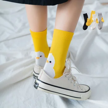 Мил Женски чорап от памук с анимационни патица, Забавен кратък чорап, новост, ежедневни чорапи носочные изделия в японски стил Харадзюку, новост 2023 година
