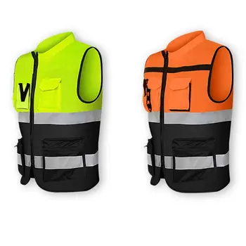 Многофункционален жилетка за безопасност джоб с множество джобове повишена видимост със светлоотразителни ивици за каране на велосипед и мотоциклет W91F