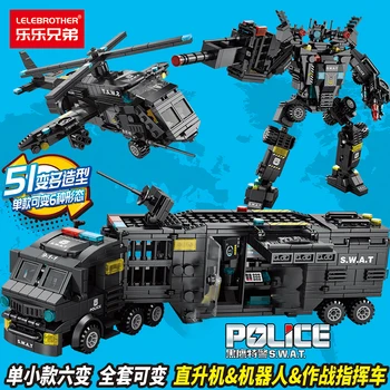 Модел на камион, полицейски участък WUCHAO SWAT, строителни блокове, градска машина, фигурки на коли, хеликоптери, Тухли, развитие на играчка за деца