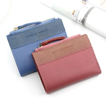 Модерен Нов дамски кратък портфейл контрастни цветове, къси портфейли с пискюли и цип, чантата с няколко карти