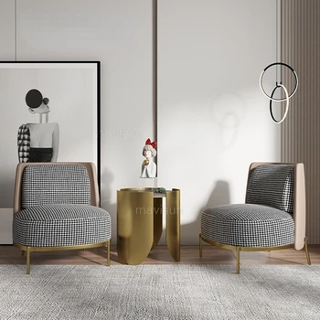 Модерен Плат кожен единична шезлонг в скандинавски стил, шезлонг за почивка, Малък диван, Метални столове, Мебели за хола WZ