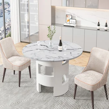 Модерен кръгла маса за хранене с набивным бял мрамор за вашата кухня, всекидневна