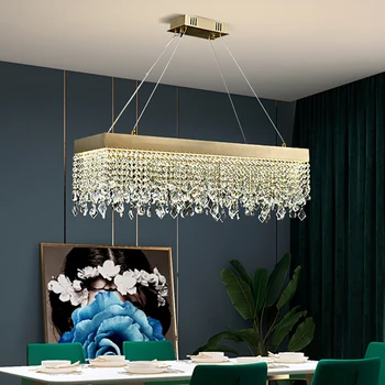 Модерна кристален полилей за трапезария, правоъгълна/овална led лампа cristal, луксозен, лампа за дома, златното покритие на закрито