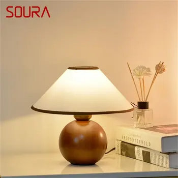 Модерна настолна лампа-гъба SOURA Dimmer, настолна лампа от скандинавския дърво, led осветление за декориране на дома и спалнята.