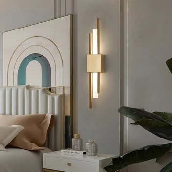 Модерният led, с монтиран на стената лампа от златния желязо с дълга тръбичка, Спалня, Кабинет и Трапезария Хотел Нощни стенни лампи Украса на хола е Просто