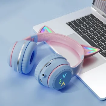 Модни безжична Bluetooth слушалка КОТКА, RGB, светещи мультяшные сладки слушалки-котва, детска излъчването на живо киберспорта за момичета