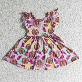 Модни летни дрехи с цветен модел за момичета, изработени по поръчка в бутик на RTS, на бебешка рокля под формата на тиква за деца