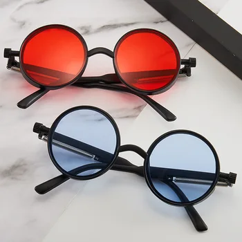 Модни слънчеви очила в стил steampunk, кръгли рамки, ретро Класически цветни лещи, слънчеви очила, очила в стил Готик, пънк, унисекс