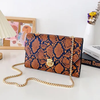 Модни чанти за рамо с змеиным принтом, нови луксозни маркови дизайнерски чанти-незабавни посланици, женски прости универсални чанти на китката, малка квадратна чанта