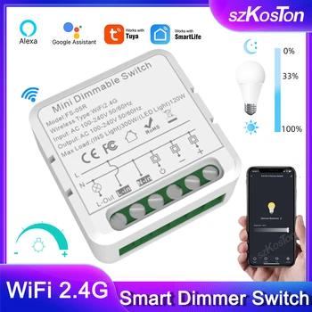 Модул Sasha WiFi Smart Dimmer Switch, 2 начин на управление, таймер, осветление, с регулируема яркост, приложение, безжично дистанционно управление, работи с Алекса Google Home
