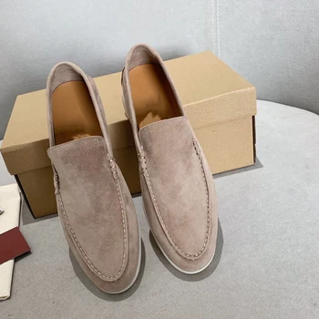 Мъжки Лоферы, Замшевая пешеходната обувки на равна подметка, Новост 2023 г., пролетно-есенна дизайнерски обувки с мека подметка, дамски луксозни обувки на плоска подметка