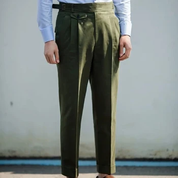 Мъжки Панталони, Зелени Есенни Панталони за мъже, Реколта ежедневни тънки бизнес дишащи ретро-панталони, официални прави панталони 2022