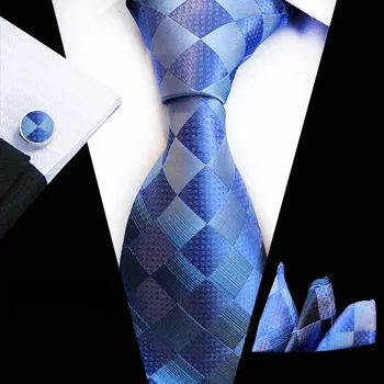 Мъжки комплект от Жакард за вратовръзки копринени вратовръзки Квадратни копчета за ръкавели Модни флорални вратовръзки за мъжете, 8 см Corbatas синьо небе вратовръзка