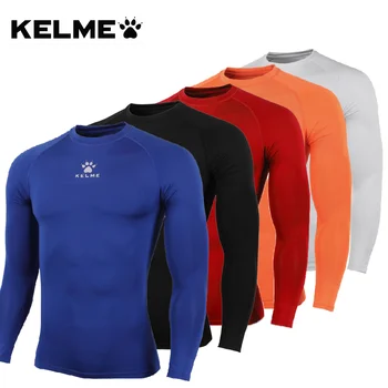 Мъжки компресиране тениска за бягане KELME, спортни облекла за бягане, разтеглив дишащи качулки за бягане с дълъг ръкав, спортни облекла за фитнес