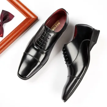 Мъжки модел обувки от волска кожа, в британския черно-кафяв стил дерби, висококачествени офис обувки