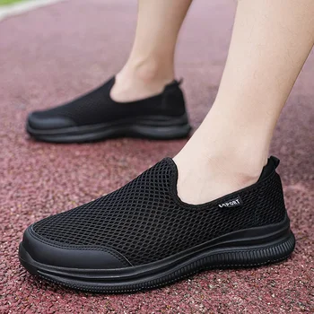 Мъжки модел обувки от окото на материал за фитнес, спортна градинска обувки на равна подметка, леки нескользящие дишащи обувки, черни меки лоферы, Размер 39-46