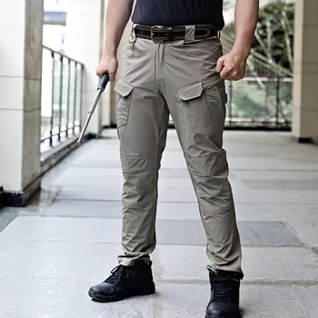 Мъжки панталони на Тънки еластични удобни и бързо съхнещи ежедневни панталони за джогинг с множество джобове, висококачествени панталон в милитари стил