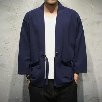 Мъжки пролетен риза с защита от слънцето дантела, мъжко лятно палто, однотонная яке-кимоно с дълги ръкави, ежедневни риза в стил ретро с отворени шевове