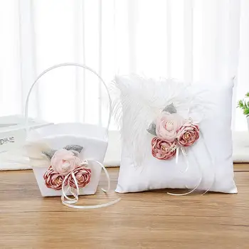 НОВА романтична възглавница за младоженци, възглавница с цветя, перлени ленти, държач за пръстени, Кошница за цветя, сватбени аксесоари