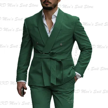 Най-новият Уникален Дизайн Зелени Мъжки Костюми, Костюм на Младоженеца Homme Slim Fit Мъжки Сватбен Смокинг Terno Masculino, Блейзър, за Бала, Панталони и Колан