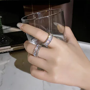 Нежни нови модни пръстени, блестящи прозрачни квадратни, кубични циркониеви геометрични отворен пръстен на пръста си, минималистичные изящни бижута за подаръци за момичета