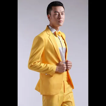 Нов жълт модерен официален мъжки костюм, обтягивающий блейзър за бала и на сватбата, 2 броя, леко костюм за парти на булката (яке + панталон)