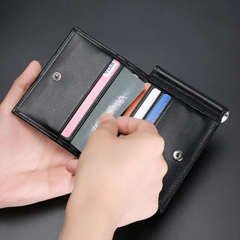 Нов мъжки тънък портфейл с щипка за пари, блокиране на RFID, двоен държач за кредитни карти от естествена кожа с 9 джобове за карти