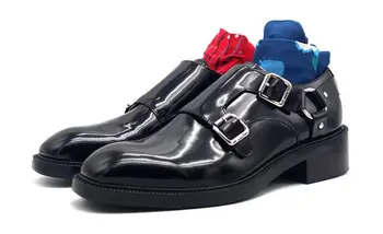 Нов прием, които нарастване на обувки от естествена кожа с монашескими джапанки, модни мъжки обувки на ръчна работа с катарама в черно, метална бизнес мъжки обувки