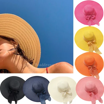 Нова Дамска лятна шапка с козирка, Сгъваема Солнцезащитная Шапка, плажни шапки с широка периферия, Сламена Шапка, Пътна шапка с защита от Uv, Дамска шапка за Момичета