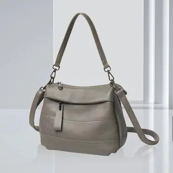 Нова дамска чанта от естествена кожа, лесна чанта-месинджър от мека телешка кожа с множество офиси на едното рамо