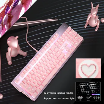 Нова девчачья розова детска ръчна жични клавиатура с интерфейс USB, 104 клавиша, бяла осветление, подходящ за геймъри, PC, лаптоп