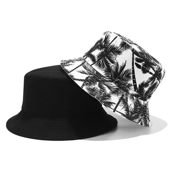 Нова мода Унисекс летни Заден Черно-бели рибарски шапки с принтом на кокосовата палма, Широкополые шапки Gorro Pescador За мъжете И Жените до 2020