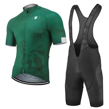 Нова мъжко облекло за колоездене Нигерийски екип зелен цвят, комплект Фланелка, риза за шоссейного на велосипед, велосипедни шорти-лигавник, дрехи за езда и планинско колоездене