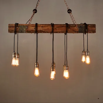 Нови led висящи лампи в ретро стил, ретро бар в стил loft, дървени подвесная лампа за бар, кафене, окачена лампа, осветление