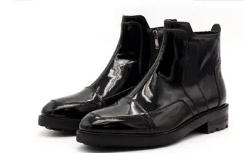 Нови зимни мъжки ботильоны, однотонная черни мъжки обувки от естествена кожа, дантела, класически модерни мъжки ботуши с цип