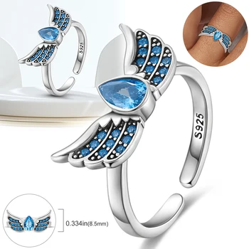 Ново сребърен пръстен проба 925 с пеперуда, змеевидным блясък и полирани линии, женски пръстен на пръста си, сватбени декорации за годеж