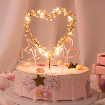 Новост, 1 бр., led перлени топперы за торта във формата на сърце, детски, честит Рожден Ден, сватба, Кифли, инструмент за украса на торта за парти