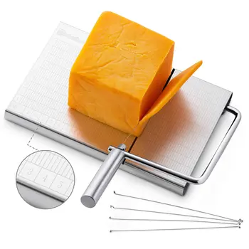 Нож за рязане на сирене от неръждаема стомана, Регулируема Дъска за рязане на сирене, с 5 сменяеми кабели, прецизна везни, Кухненски инструменти