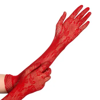 Няколко булчински етажа еластични дълги дантелен ръкавици булката с цветен модел, ръкавици без пръсти в готически стил в стил пънк, елегантен коледни ръкавици за Хелоуин