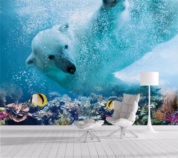 Обичай 3d бяла мечка подводен свят ТЕЛЕВИЗИЯ фона на стена от хол, спалня, детска стая на тапети papel de parede фотообои