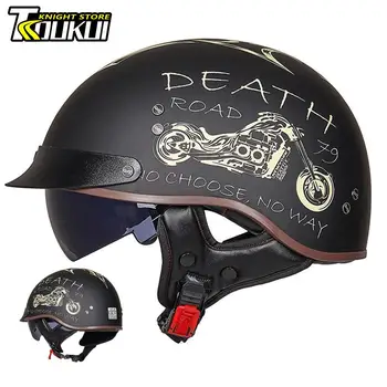 Одобрен от DOT ретро мотоциклет шлем, индивидуалност, ретро мото-каска с HD-козырьками, полушлем Casco за мото-скутера, Capacetes