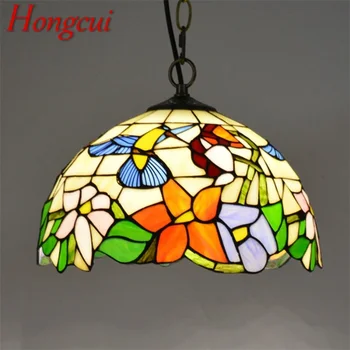 Окачен лампа Hongcui Тифани, модерна led лампа с цветен модел, осветителни тела за украса на дома трапезария