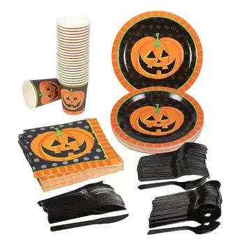 Оранжев еднократна подпори за Хелоуин, тыквенная главата, съдове, кърпа за фестивала на призраци, нож, Вилица, лъжица, вечеря, парти Happy helloween идват