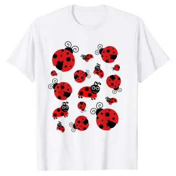 Очарователна тениска с бога коровками Навсякъде, Подаръци, Забавна Щастлива Ярко-червена и Черна тениска с изображение на калинка Y2K, Эстетичная Облекло
