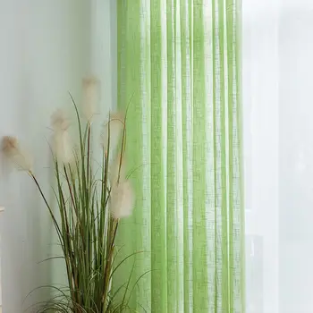 Памучен бельо текстурирани полупрозрачна завеса, завесите от зебло, филтриране на светлината, за всекидневната и спалнята, джобове от ленено пръчки, вуалевые завеси