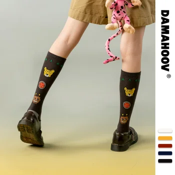 Памучни модни дълги пролетно-есенни новости 2023, дамски чорапи с участието на прасеца и животни, лесна пара, карикатура, сладък прилив на