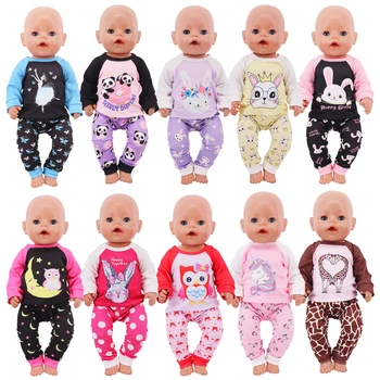 Пижама с кръгло деколте ръчен труд за 18-инчовата американската кукла, аксесоар за момичета 43 см, дрехи за новородени 43 см, аксесоари за кукли на нашето поколение