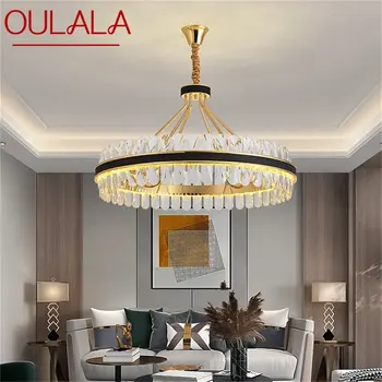 Полилей OULALA, кристална окачен лампа, домашен кожена кръгла лампа в стил постмодерното за хол, трапезария