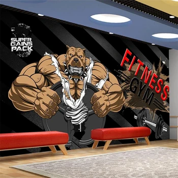 Потребителски 3D фотообои черен фон културизъм мечката фитнес зала papel de parede фонова стена тапети за хола спални